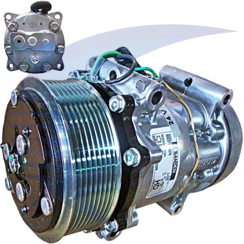 COMPRESSOR 7h15 24v/ passante/ 2A/ 6PK/ 8PK/ SAIDA VERTICAL /HORIZONTAL