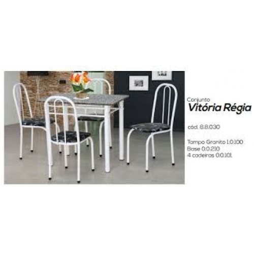 CONJUNTO MESA 4 CADEIRAS VITÒRIA RÈGIA TAMPO DE GRANITO