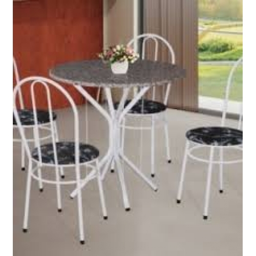 CONJUNTO MESA 4 CADEIRAS LÌRIO REDONDO TAMPO GRANITO