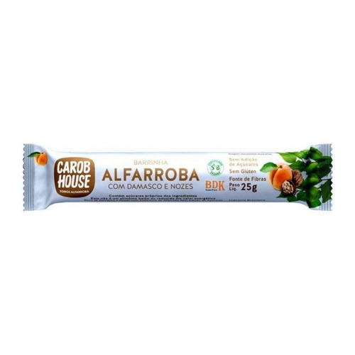 BARRINHA ALFARROBA C/DAMASCO E NOZES (25G) CAROB HOUSE