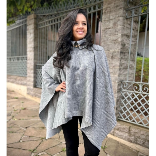 PONCHO XADREZ CINZA