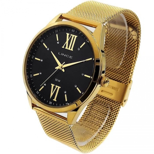 RELOGIO LINCE FEMININO DOURADO MOSTRADOR PRETO