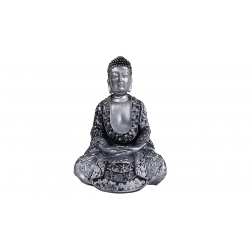 Estatua buda gesso prata - maciço